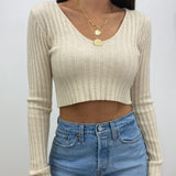 Sophia Oatmeal Rib Knit Cropped Sweater