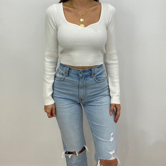 Tori Ribbed Knit Cropped Sweater